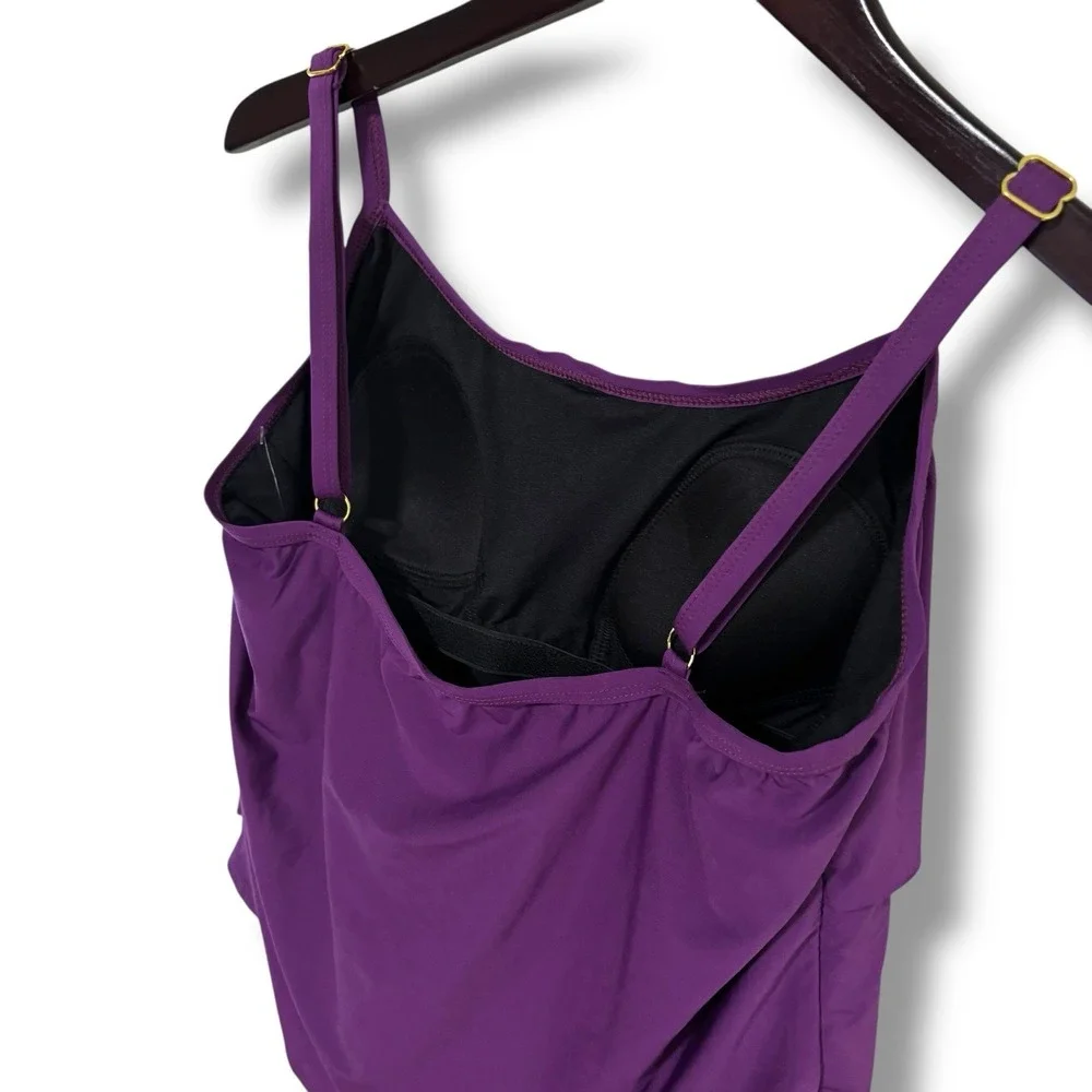 NWT ALEX MARIE TANKINI SC Ruffle Front Purple‎ Eggplant Size 10 / 16.5 x 14.5